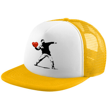 Banksy (The heart thrower), Καπέλο Soft Trucker με Δίχτυ Κίτρινο/White 