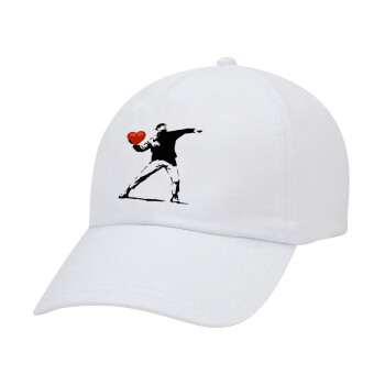 Banksy (The heart thrower), Καπέλο Ενηλίκων Baseball Λευκό 5-φύλλο (POLYESTER, ΕΝΗΛΙΚΩΝ, UNISEX, ONE SIZE)