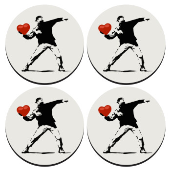 Banksy (The heart thrower), ΣΕΤ 4 Σουβέρ ξύλινα στρογγυλά (9cm)