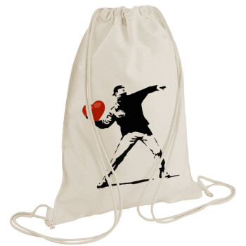 Banksy (The heart thrower), Τσάντα πλάτης πουγκί GYMBAG natural (28x40cm)