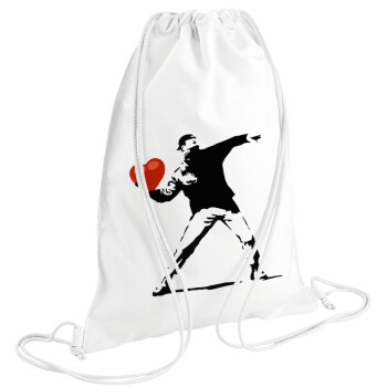Banksy (The heart thrower), Τσάντα πλάτης πουγκί GYMBAG λευκή (28x40cm)