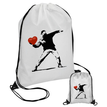Banksy (The heart thrower), Τσάντα πουγκί με μαύρα κορδόνια (1 τεμάχιο)