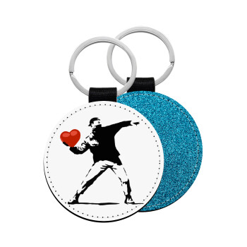 Banksy (The heart thrower), Μπρελόκ Δερματίνη, στρογγυλό ΜΠΛΕ (5cm)