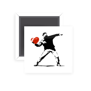 Banksy (The heart thrower), Μαγνητάκι ψυγείου τετράγωνο διάστασης 5x5cm
