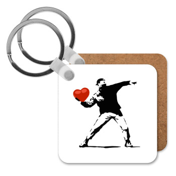 Banksy (The heart thrower), Μπρελόκ Ξύλινο τετράγωνο MDF
