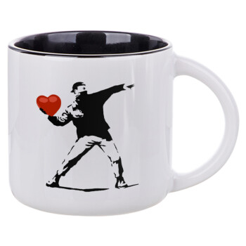 Banksy (The heart thrower), Κούπα κεραμική 400ml Λευκή/Μαύρη