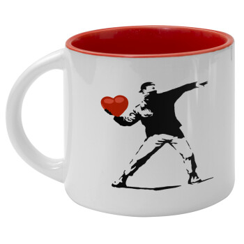 Banksy (The heart thrower), Κούπα κεραμική 400ml Λευκή/Κόκκινη