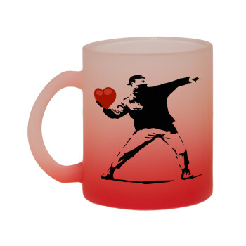 Banksy (The heart thrower), Κούπα γυάλινη δίχρωμη με βάση το κόκκινο ματ, 330ml