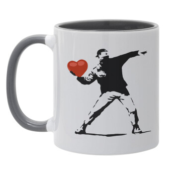 Banksy (The heart thrower), Κούπα χρωματιστή γκρι, κεραμική, 330ml