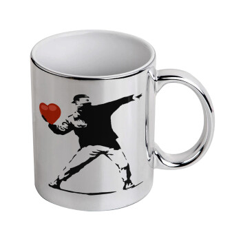 Banksy (The heart thrower), Mug ceramic, silver mirror, 330ml