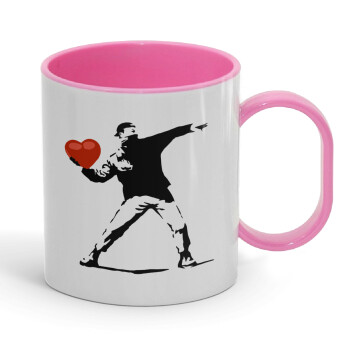 Banksy (The heart thrower), Κούπα (πλαστική) (BPA-FREE) Polymer Ροζ για παιδιά, 330ml