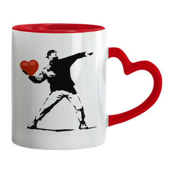 Banksy (The heart thrower), Κούπα καρδιά χερούλι κόκκινη, κεραμική, 330ml