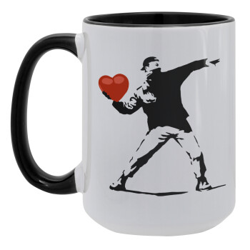 Banksy (The heart thrower), Κούπα Mega 15oz, κεραμική Μαύρη, 450ml