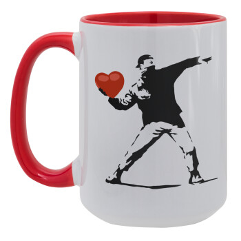 Banksy (The heart thrower), Κούπα Mega 15oz, κεραμική Κόκκινη, 450ml
