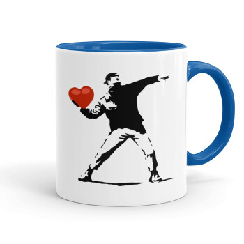 Banksy (The heart thrower), Mug colored blue, ceramic, 330ml
