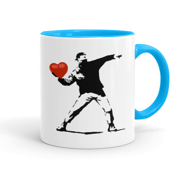 Banksy (The heart thrower), Mug colored light blue, ceramic, 330ml