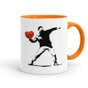 Banksy (The heart thrower), Mug colored orange, ceramic, 330ml