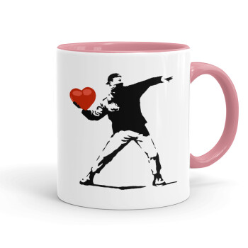 Banksy (The heart thrower), Mug colored pink, ceramic, 330ml