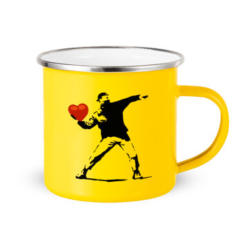 Banksy (The heart thrower), Κούπα Μεταλλική εμαγιέ Κίτρινη 360ml