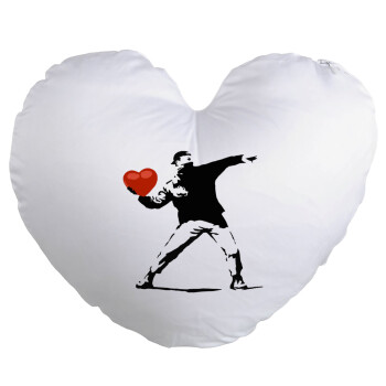 Banksy (The heart thrower), Μαξιλάρι καναπέ καρδιά 40x40cm περιέχεται το  γέμισμα