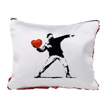 Banksy (The heart thrower), Τσαντάκι νεσεσέρ με πούλιες (Sequin) Κόκκινο