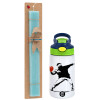 Easter Set, Children's thermal stainless steel bottle with safety straw, green/blue (350ml) & aromatic flat Easter candle (30cm) (TURQUOISE)