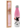 Easter Set, Metallic pink/white (Stainless steel) thermos, double-walled, 500ml & aromatic flat Easter candle (30cm) (PINK)