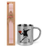 Easter Set, metallic thermal cup (300ml) & aromatic flat Easter candle (30cm) (PINK)