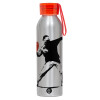 Aluminum Sports Bottle 650ml – Silver with Red Cap and Silicone Strap