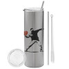Tumbler stainless steel Silver 600ml, with metal straw & cleaning brush