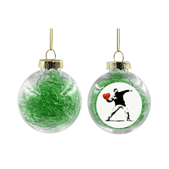 Banksy (The heart thrower), Transparent Christmas tree ball ornament with green filling 8cm