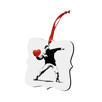 Banksy (The heart thrower), Christmas ornament polygon wooden 7.5cm