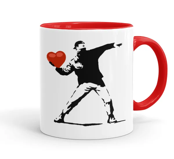 Banksy (The heart thrower) — Mug colored red, ceramic, 330ml