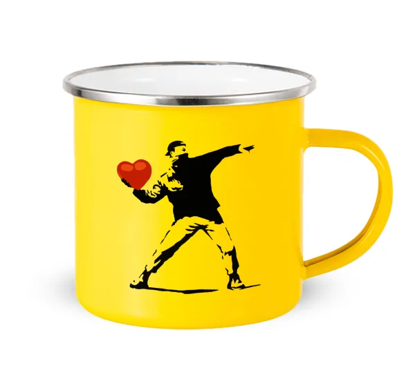 Banksy (The heart thrower) — Yellow Enamel Metallic Cup 360ml
