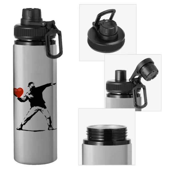 Banksy (The heart thrower) — Metallic water bottle with safety cap, 850ml aluminum