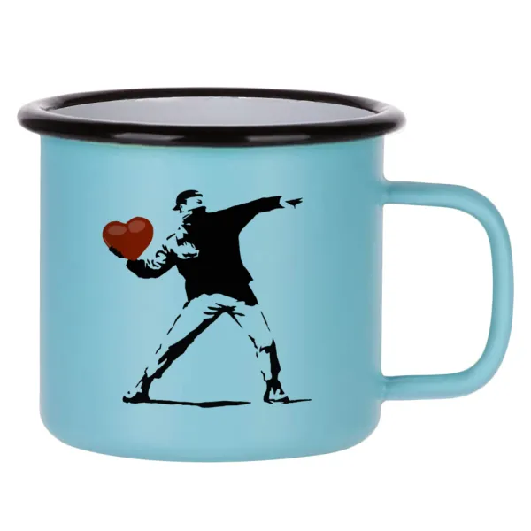 Banksy (The heart thrower) — Κούπα Μεταλλική εμαγιέ ΜΑΤ σιέλ 360ml