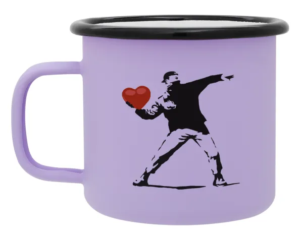 Banksy (The heart thrower) — Metal enamel mug, matte light pastel purple, 360ml