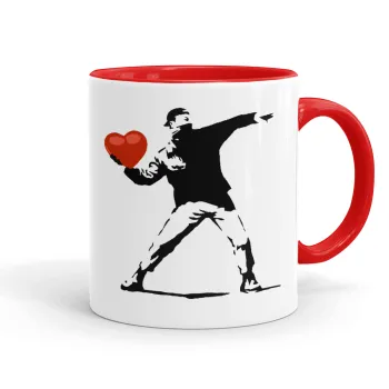 Banksy (The heart thrower), Κούπα χρωματιστή κόκκινη, κεραμική, 330ml