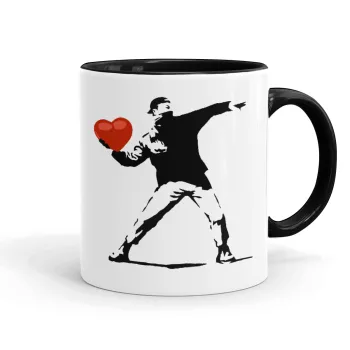 Banksy (The heart thrower), Κούπα χρωματιστή μαύρη, κεραμική, 330ml