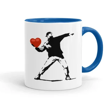 Banksy (The heart thrower), Κούπα χρωματιστή μπλε, κεραμική, 330ml
