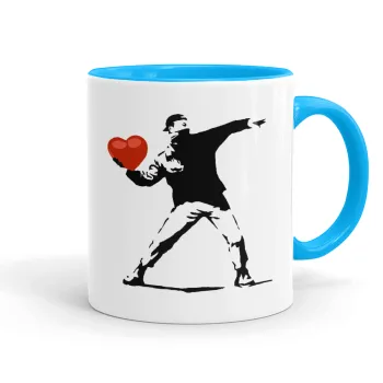 Banksy (The heart thrower), Κούπα χρωματιστή γαλάζια, κεραμική, 330ml