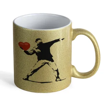 Banksy (The heart thrower), Κούπα Χρυσή Glitter που γυαλίζει, κεραμική, 330ml
