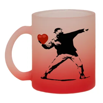 Banksy (The heart thrower), Κούπα γυάλινη δίχρωμη με βάση το κόκκινο ματ, 330ml