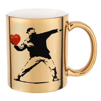 Banksy (The heart thrower), Κούπα κεραμική, χρυσή καθρέπτης, 330ml