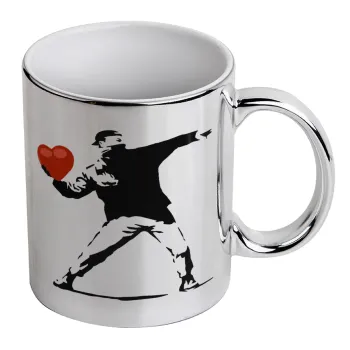 Banksy (The heart thrower), Mug ceramic, silver mirror, 330ml