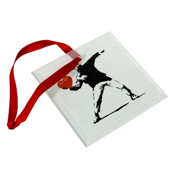 Banksy (The heart thrower), Στολίδι Χριστουγεννιάτικο στολίδι γυάλινο τετράγωνο 9x9cm