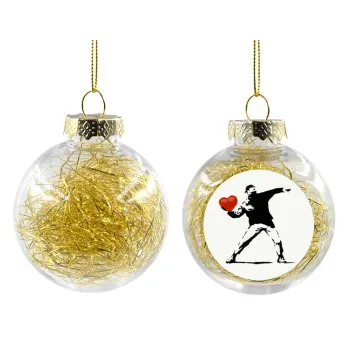 Banksy (The heart thrower), Στολίδι Χριστουγεννιάτικη μπάλα δένδρου διάφανη με χρυσό γέμισμα 8cm