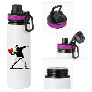 Banksy (The heart thrower), Metallic water bottle with safety lid, 850ml aluminum