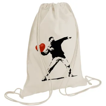 Banksy (The heart thrower), Τσάντα πλάτης πουγκί GYMBAG natural (28x40cm)