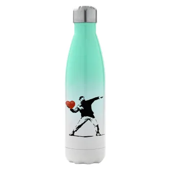 Banksy (The heart thrower), Μεταλλικό παγούρι θερμός Πράσινο/Λευκό (Stainless steel), διπλού τοιχώματος, 500ml